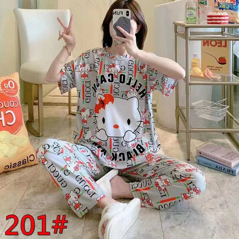 AJW Shop Baju Tidur Piyama Set 50 Motif | Setelan Wanita Import | Baju Tidur Wanita Dewasa | Piyama Wanita-Kitty Gucci