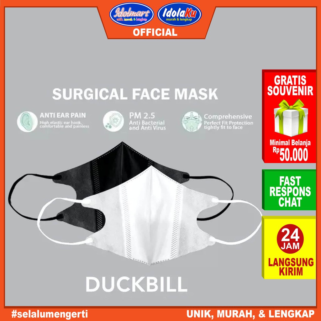 IDOLMART Masker Duckbill Earloop 3ply Warna Putih Isi 5pcs Idolmart Surabaya