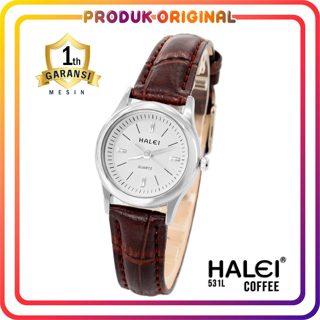 COD JAM TANGAN WANITA HALEI 100% ORIGINAL KODE 531 BAHAN KULIT CROCO WATER RESISTANT JAM TERMURAH