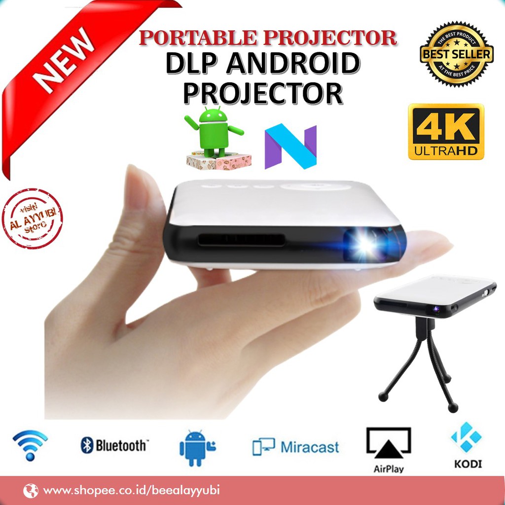 MINI POCKET PROJECTOR PORTABLE DLP 1080P 4K Home Theater ANDROID 7.1 WIFI BLUETOOTH PROYEKTOR
