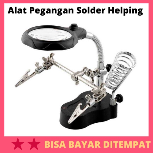 Alat Pegangan Solder Helping Hand Kaca Pembesar LED / Alat Pegangan Stand Holder Tempat Dudukan Sold