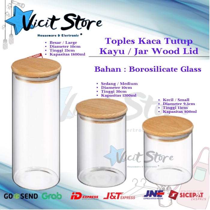 Toples Kaca Tutup Kayu Kedap Udara / Jar Wood Borosilicate Glass