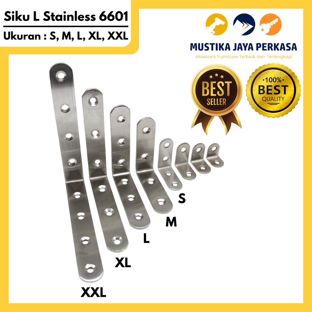 Plat Siku L Stainless SS Bracket Penyangga Rak Lemari Kayu 6601