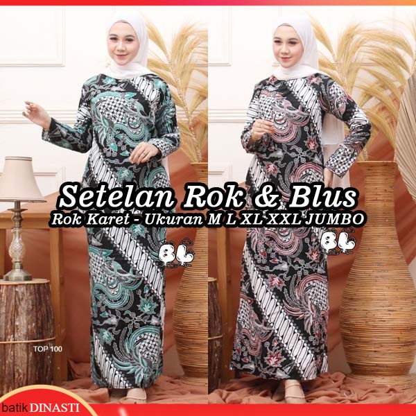 Rok Blus Batik - (RNB) Motif Sayap Warna Hijau Tosca Merah Ukuran M L XL XXL Jumbo