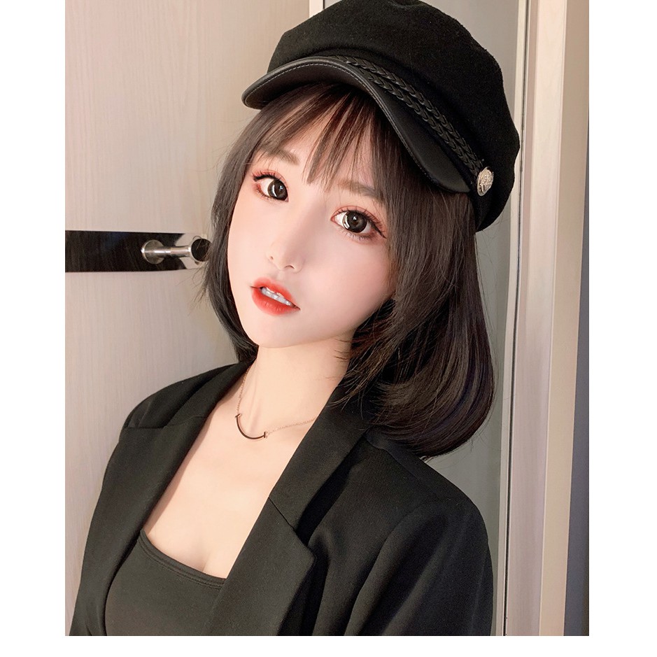 HTM wig topi fashion military bob wig hat rambut palsu hair extension pendek