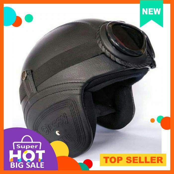 Helm Retro Hitam Kacamata Yn
