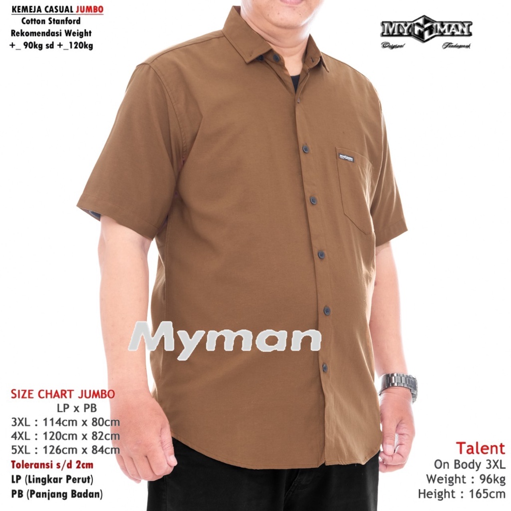 MY MAN Original Kemeja Polos lengan pendek jumbo kemeja pria warna Hijau army big size art seri MY223