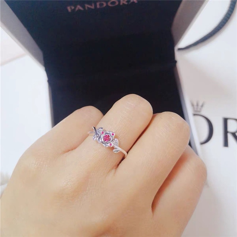 Pandora Cincin 925 Silver Desain Bunga Mawar Princess disney Hias Kubik Zirkonia Untuk Wanita