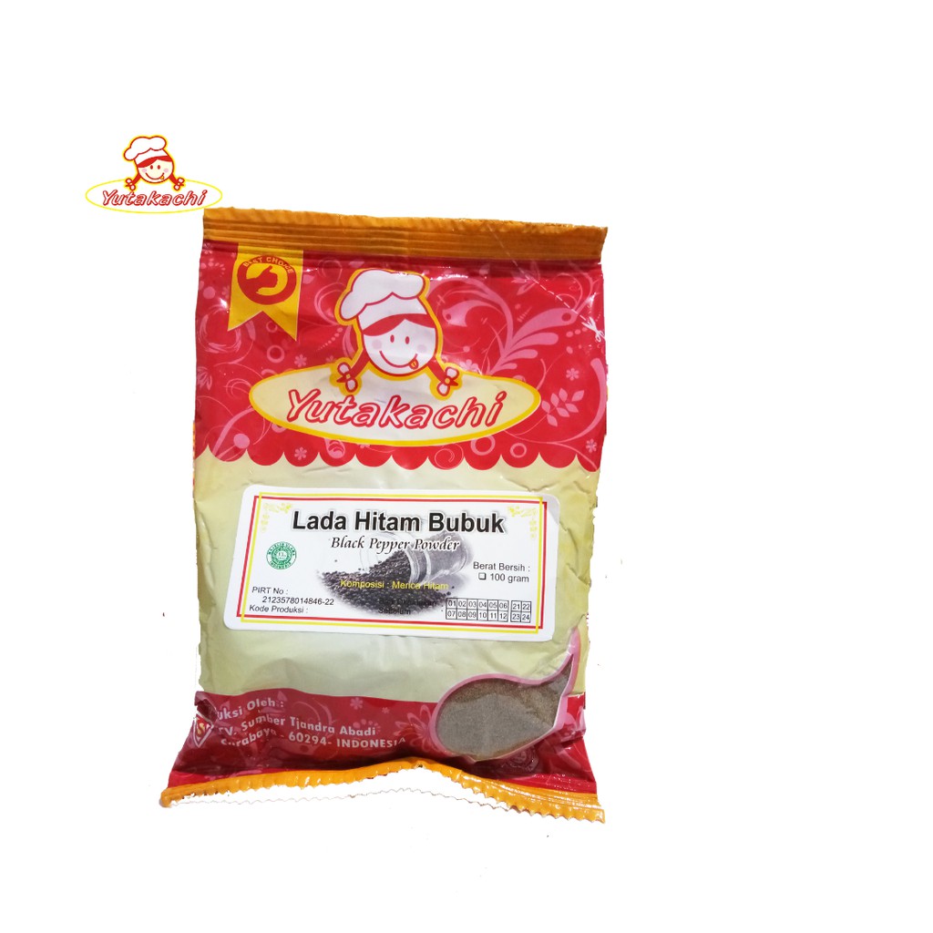 Lada Hitam Bubuk 100 Gram Yutakachi  / Blackpepper / Merica Bubuk / Bumbu Rempah Herbal JSR / Ground Blackpepper Powder / Pusat Bumbu