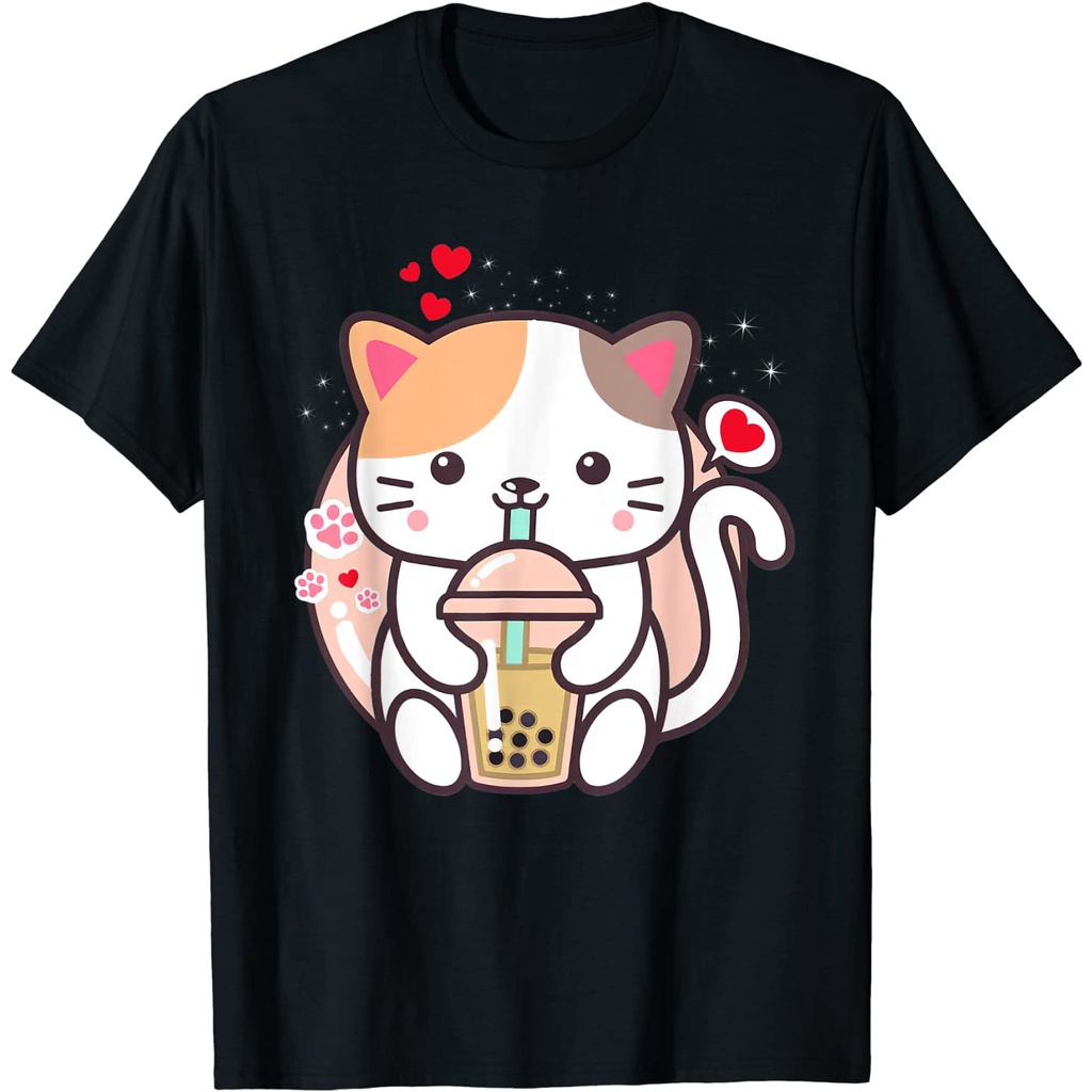 BAJU ANAK Cat Boba Tea Bubble Tea Kawaii Anime Japanese Neko Girl Teen T-Shirt