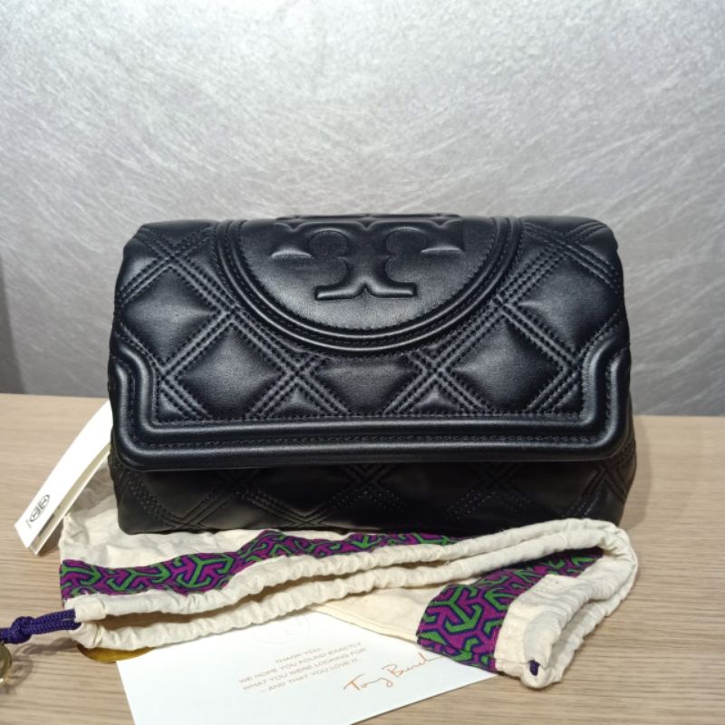 TB fleming soft leather clucth Black/TB bag ori/tas TB authentic
