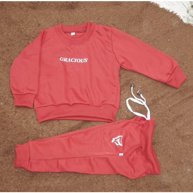 BAJU ANAK SETELAN MURAH SWEATER TRENING TRAINING JOGGER OLAHRAGA LAKILAKI/PEREMPUAN 5-10 thn-Merah Maroon