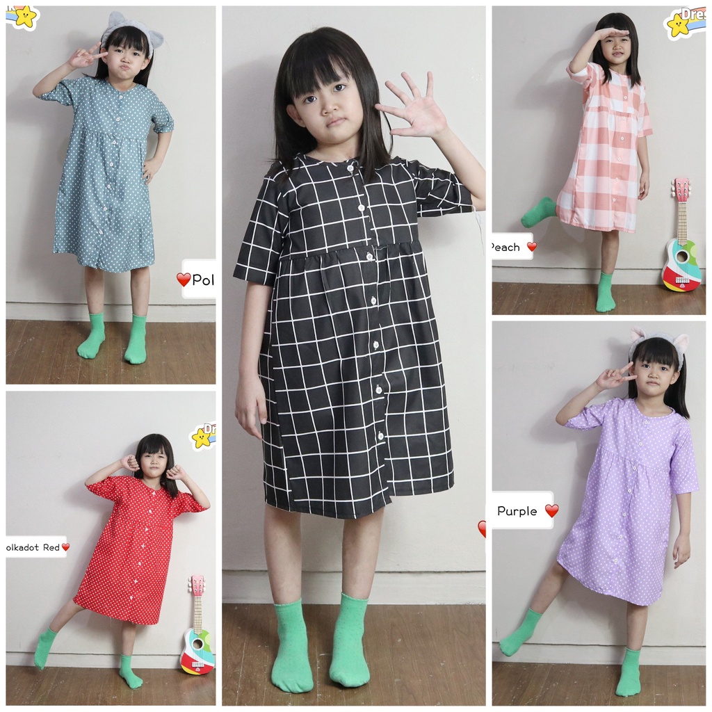 IZANY Dress Anak Full Kancing / Dress Anak Perempuan COUPLE Dewasa banyak motif saten apple