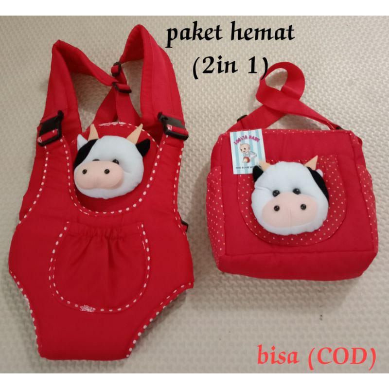 gendongan bayi duduk depan  dan tas slempang bayi satu set