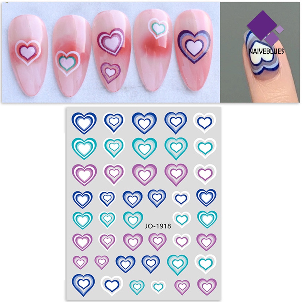 Naiveblue Stiker Kuku Motif Hati Tahan Air Untuk Nail Art DIY