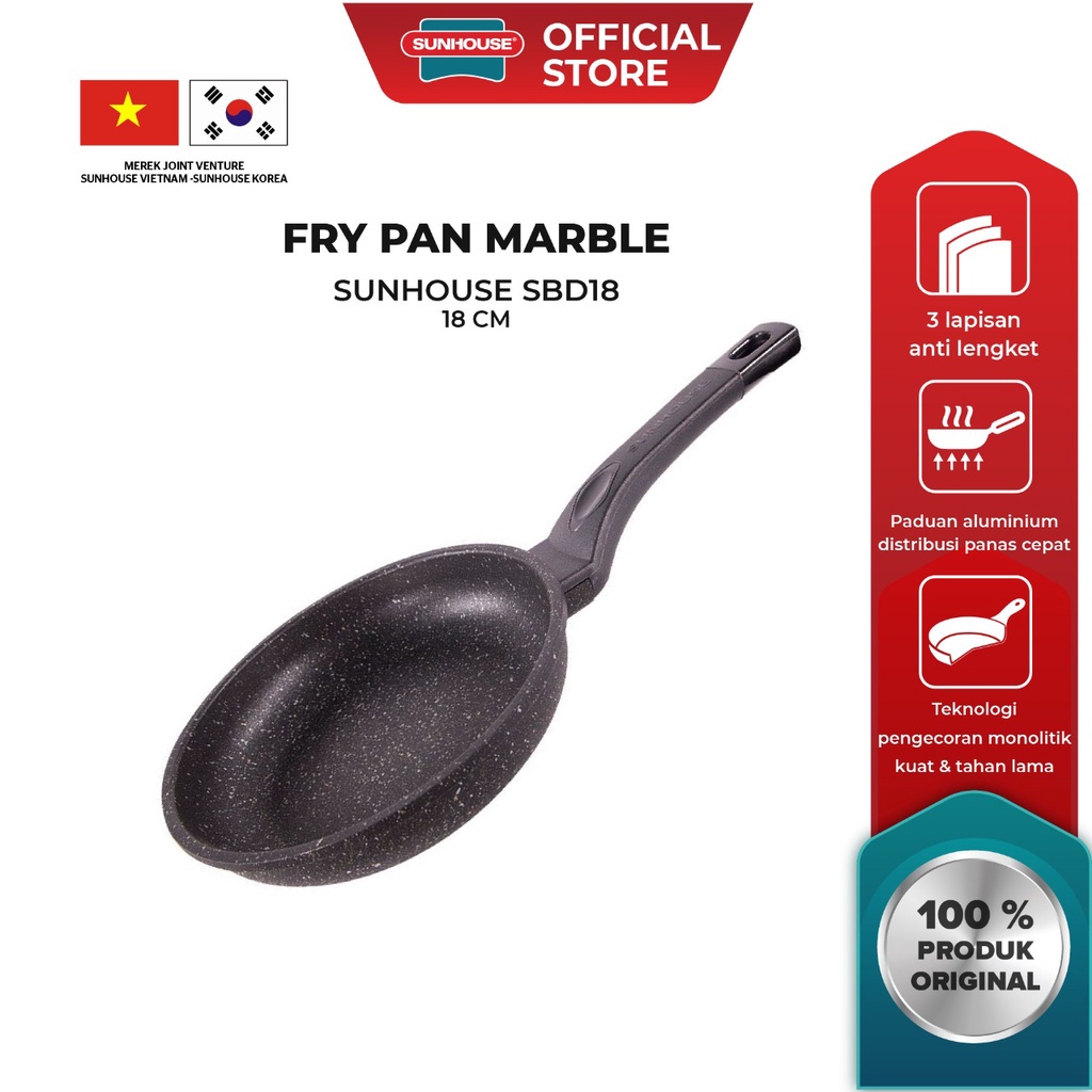 Frypan Marble Sunhouse 18 Cm SBD-18 Cm / Teknologi Korea / Penggorengan / Frypan Marble / Penggorengan Anti Lengket Maifan terbaru