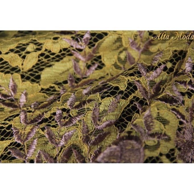 Brokat Bordir Cornelli Nagita Kuning Bunga Lavender (1M) (Alta Moda)
