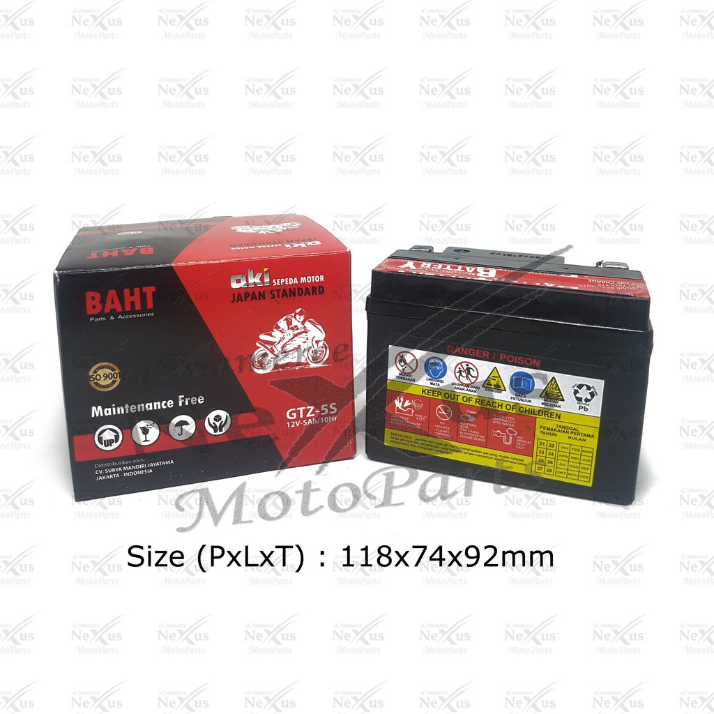 Aki Motor Baht GTZ-5S YTZ3 GTZ4V YTZ4V YTX4L YB4LA YB4LB GTZ5S YTZ5S BTZ5S 12V 5Ah Karisma Beat Mio