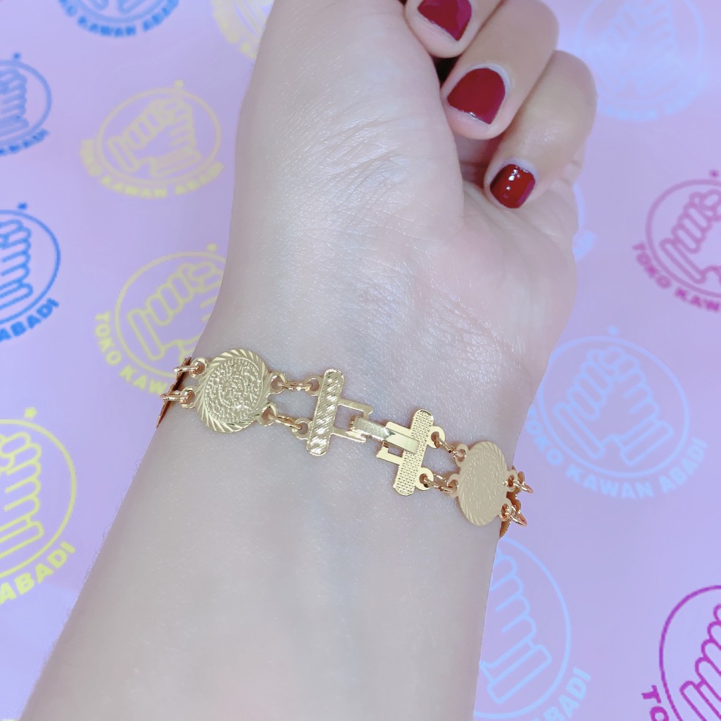 Gelang Tangan Xuping Gold Perhiasan Fashion Wanita Dewasa Rantai Plat Silang *13