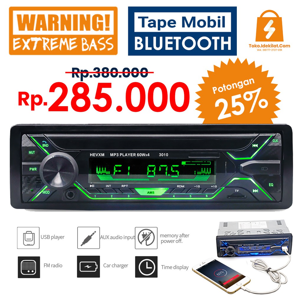 Tape Audio Mobil Bluetooth Modern bisa Phone Charging dan berbagai fitur lainnya
