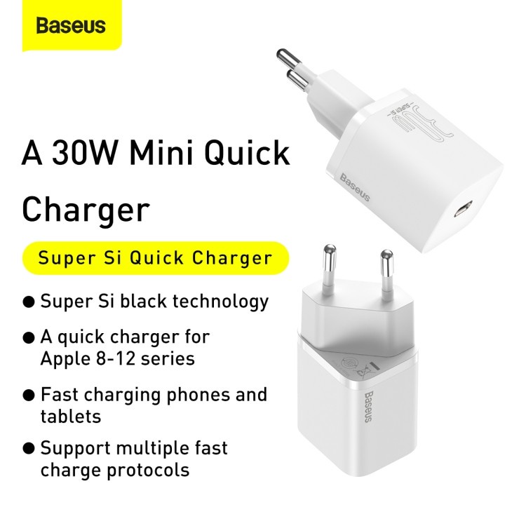 Baseus Super Si Kepala Adapter Charger Type C 30W Samsung Huawei iPhone Oppo