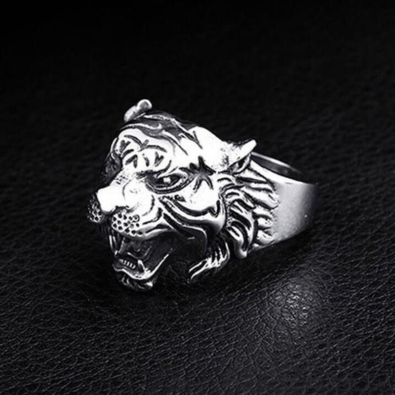 Cincin Desain Kepala Harimau Gaya Retro Untuk Pria