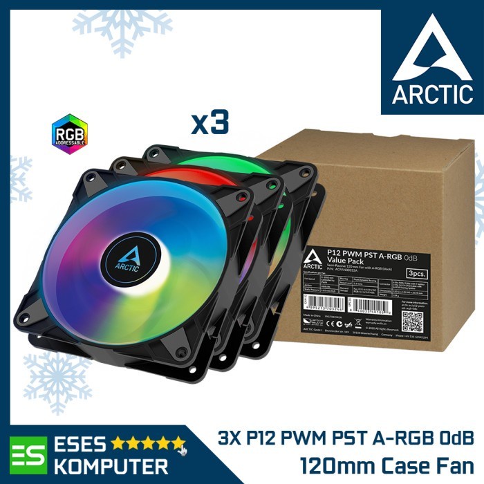 Fan ARCTIC P12 PWM PST A-RGB Black 0dB | 3pcs Value Pack | 120mm 12CM