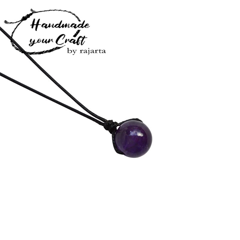 Kalung Tali Hitam Adjustable Liontin Amethyst Alami