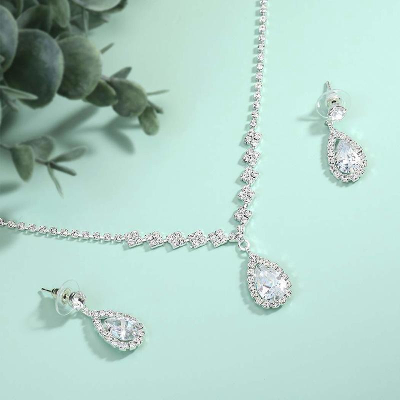 New Angel Tears Pendant Necklace Earrings with Zircon Jewelry set