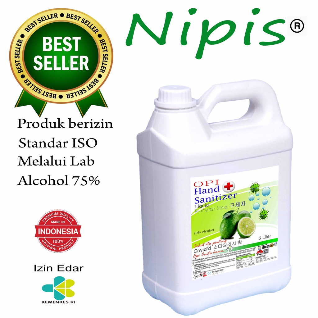 Hand Sanitizer 5 Liter, 1 Liter dan 500ml Best seller Promo murah Cair berizin kemenkes RI wangi Jeruk nipis