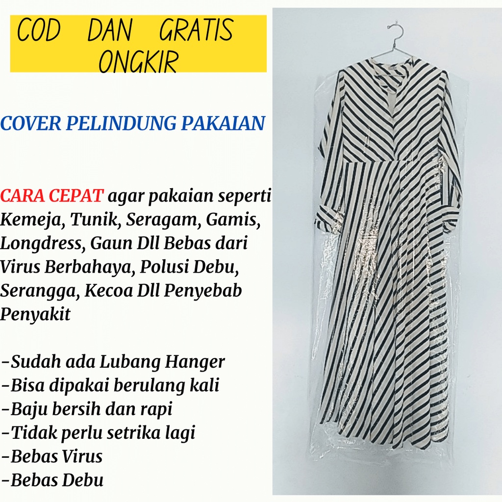 PLASTIK BAJU GANTUNG GAMIS GAUN LONGDRESS ABAYA MUKENA TUNIK ATASAN KEMEJA SERAGAM ROK CELANA COVER 