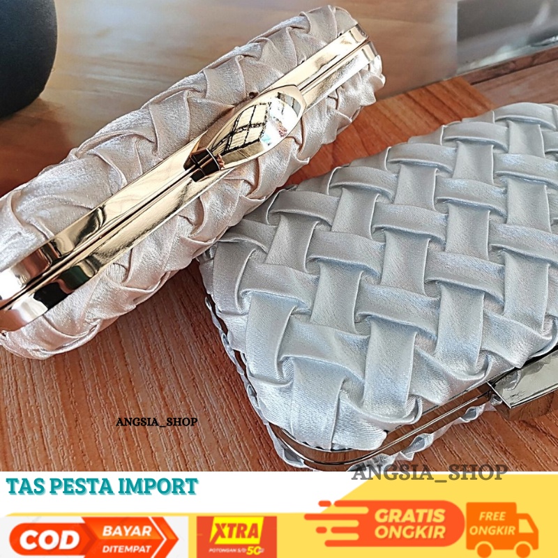 TERLARIS !!! Tas Pesta Wanita Import Clutch Kondangan Mewah Elegant terbaru warna silver,gold, bahan satin halus model anyaman tas pesta branded wanita tas wanita mewah elegan branded Tas Pesta Wanita Import Clutch Mewah