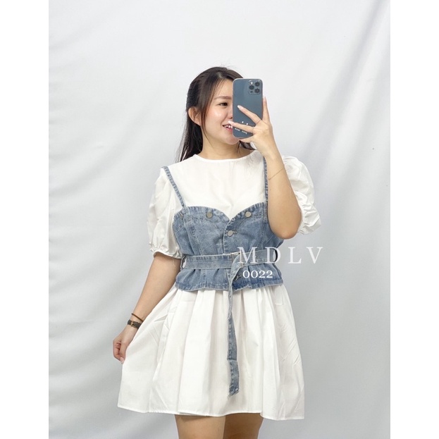 MDLV ~ 0022 Malfoy Jeans Set Premium Set Dress + Jeans Vest Set Korea Style Set Dress Rompi Jeans Fashion Import