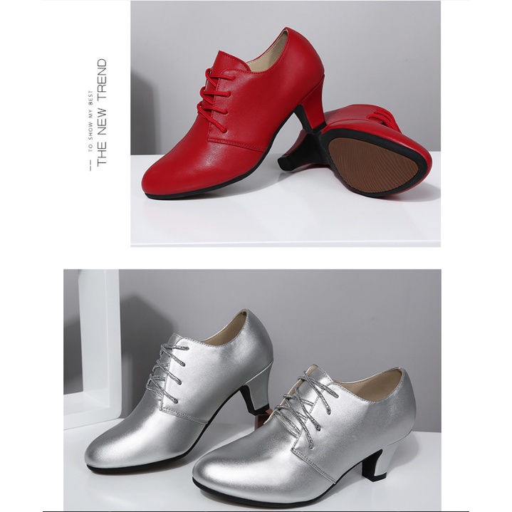 Hils wanita 5cm Sepatu dansa wanita Sepatu dansa latin Sepatu dansa tumit tengah Hak tinggi sol lembut sepatu dansa modern UK 36-41 sepatu line dance wanita