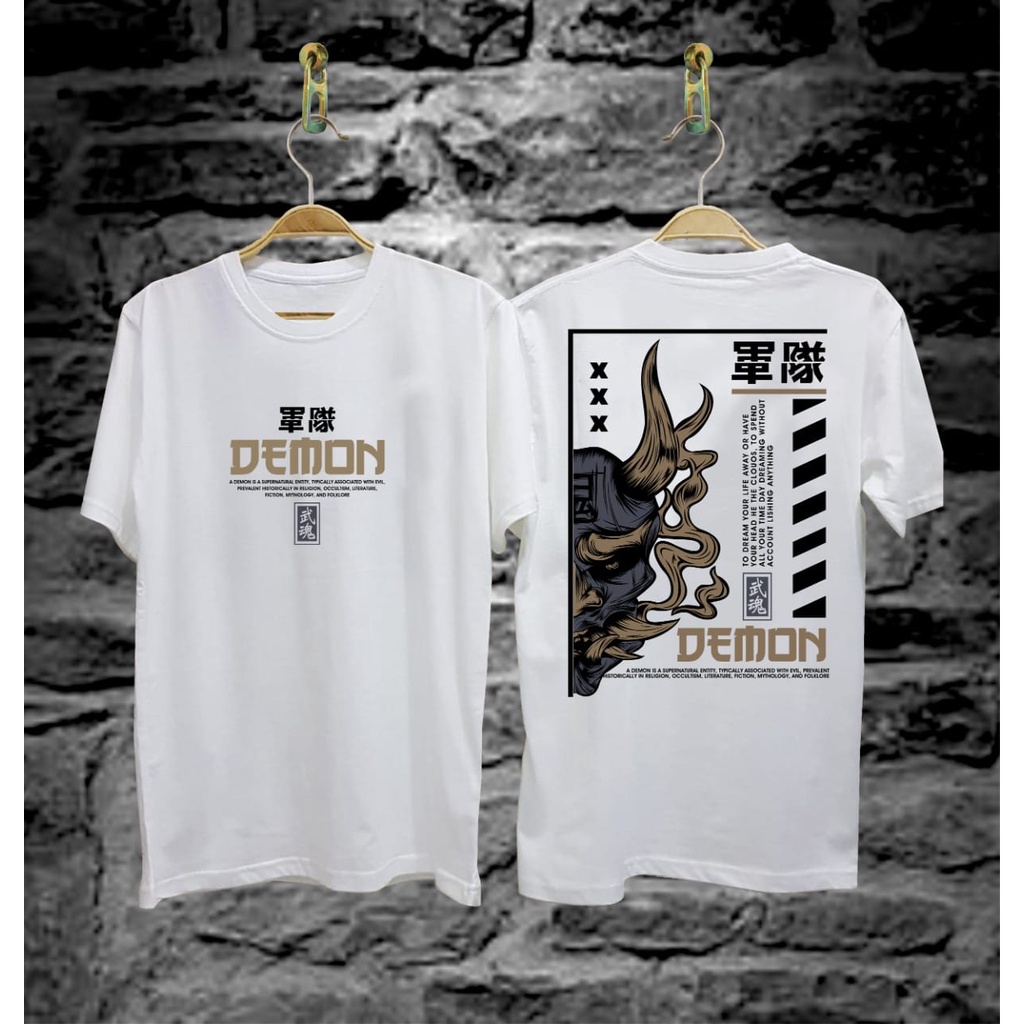 Kaos Tshirt Pria Terbaru Samurai Jepang Demon Warna Hitam Distro Lengan Pendek Motif Sablon Bergambar Keren