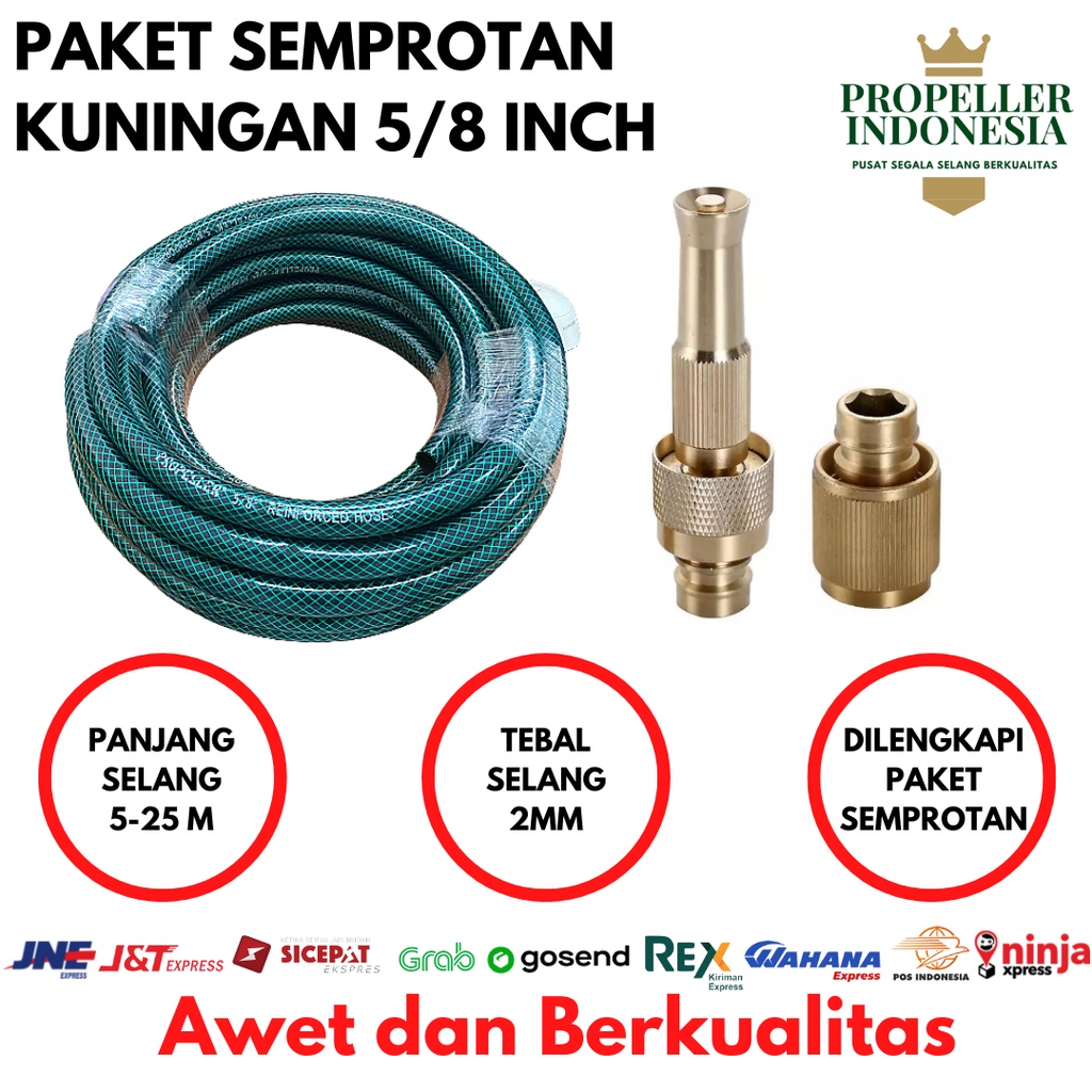 Paket Selang Benang Hijau 5/8 Semprotan Kuningan 5m 10m 15m 20m 25m