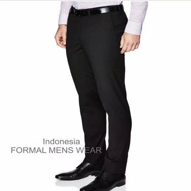 FREE MASKER Celana Kerja Pria Kerja Slimfit Warna Hitam Size Jumbo 27-44 Bahan Kain Woll Premium