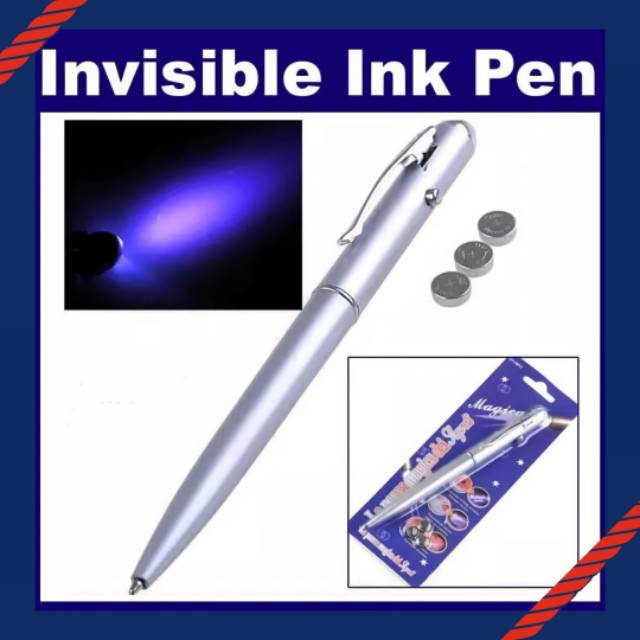 

Pulpen ajaib bolpoint invisible ink dengan senter ultraviolet tembus cahaya