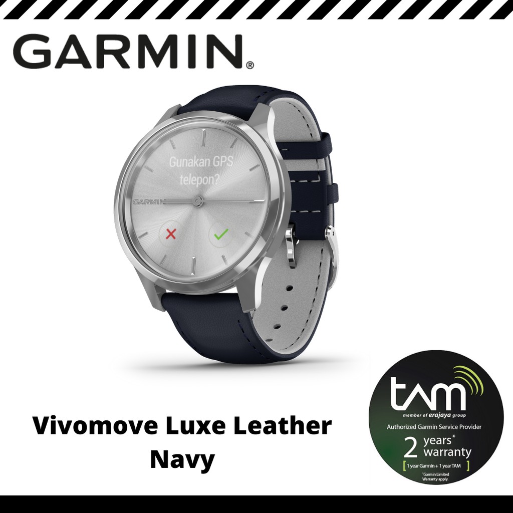 Garmin Vivomove Luxe Leather Navy Garansi TAM 2 Tahun