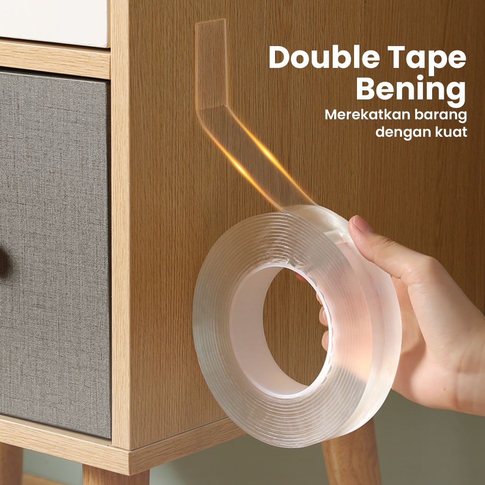 Double Tape Bening Tahan Air 30Mm X 5M Acrylic Washable Reuse Ivy Grip Isolasi 3Cm X 5M