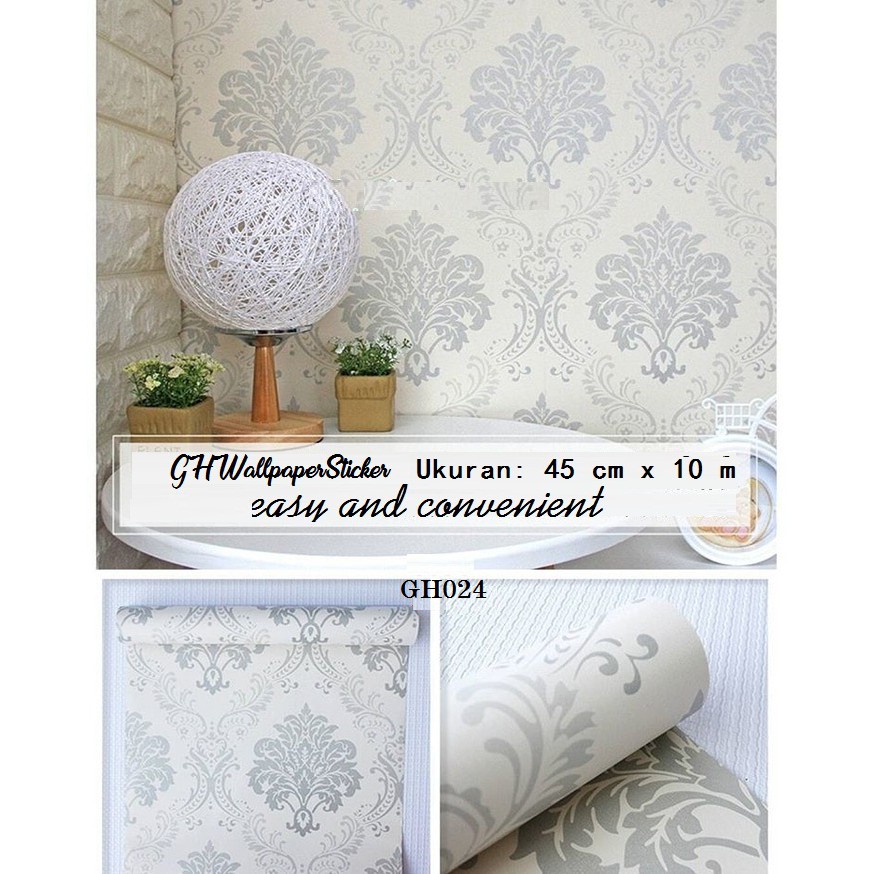 (PROMO COD) Wallpaper Dinding Motif Cream and Silver Best Quality / Wallpaper Dinding Motif Kembang