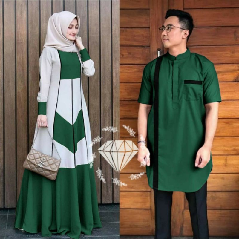 Jual Baju Couple Kondangan Kekinian Modern Kapel Elegan Mewah Pasangan Muslim Keluarga 2021