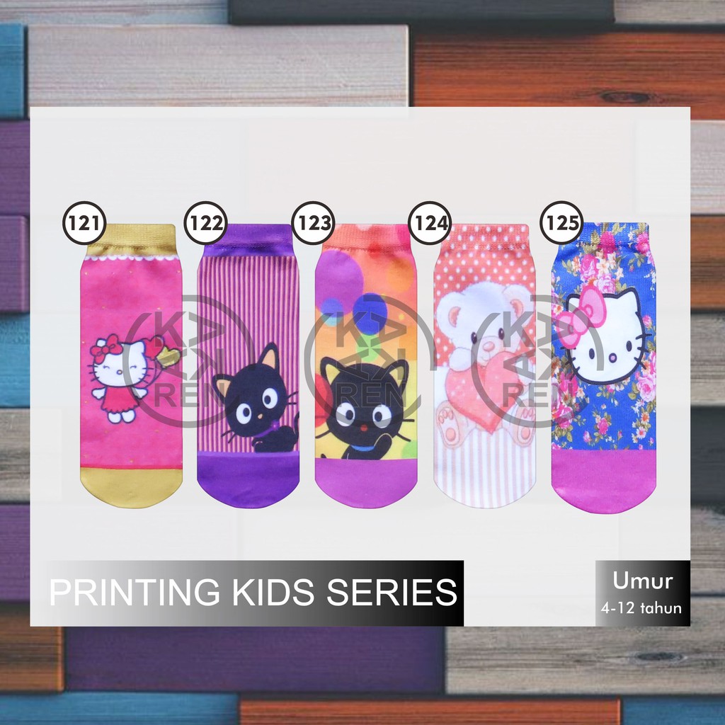 Kaos Kaki Printing Anak Karakter Frozen, Hello Kitty &amp; Bear G