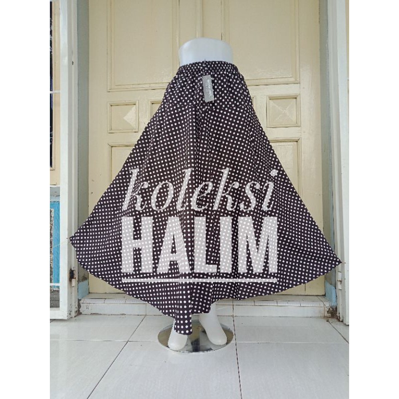 ROK PAYUNG LEBAR/ROK KATUN PANJANG/MOTIF PULKADOT-Hitam