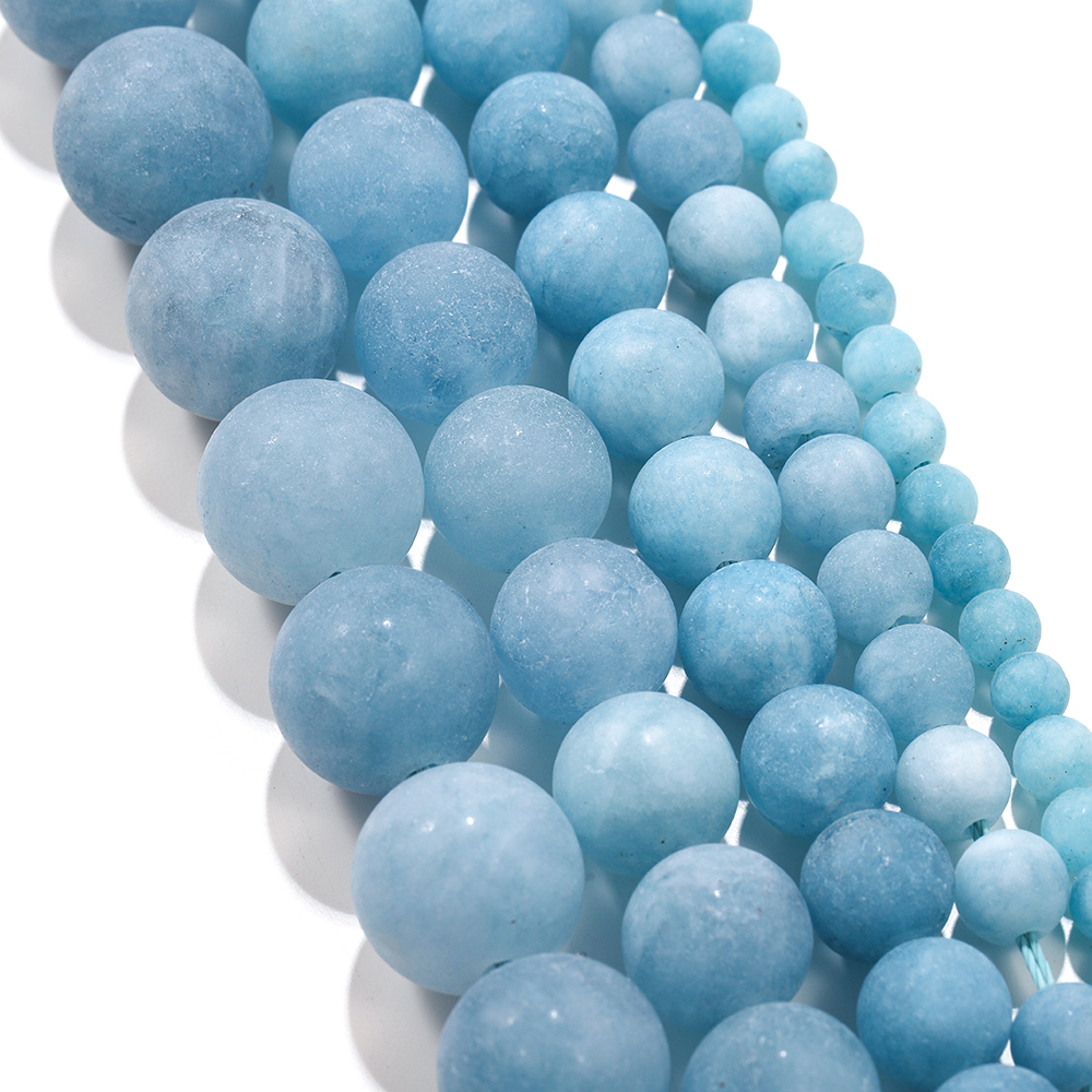 1strand/lot 4/6/8/10mm Matte Blue Chalcedony Stone Aquamarin Round Loose Spacer Beads For Bracelet Jewelry Makings Supplies