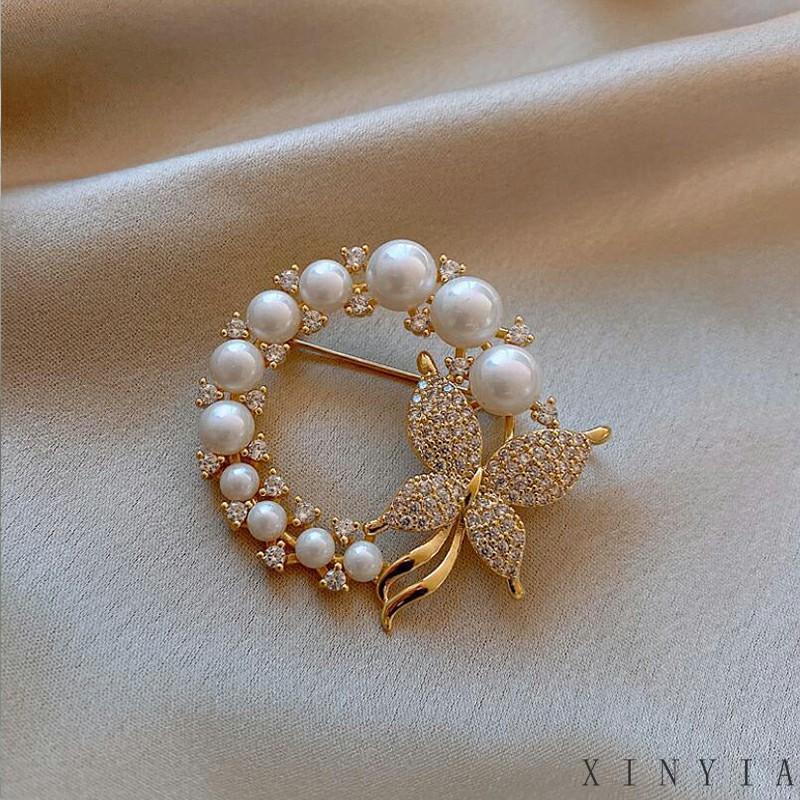 【COD】Mutiara Kupu-Kupu Bros High-End Perempuan Indah Kecil Harum Korsase Pin Aksesoris Berkelas Anti-Silau Gesper