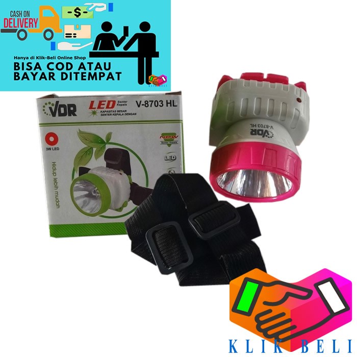 V-8703HL SENTER KEPALA RECHARGEABLE VDR CAHAYA PUTIH LED HEAD LAMP HOT DEAL
