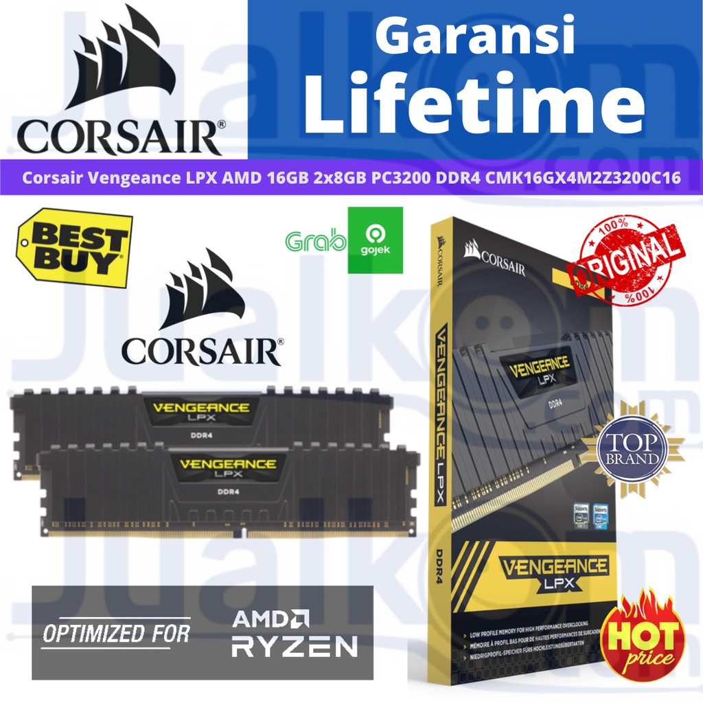 Corsair Vengeance LPX AMD 16GB (2x8GB) PC3200 DDR4 Memory Ram CMK16GX4M2Z3200C16