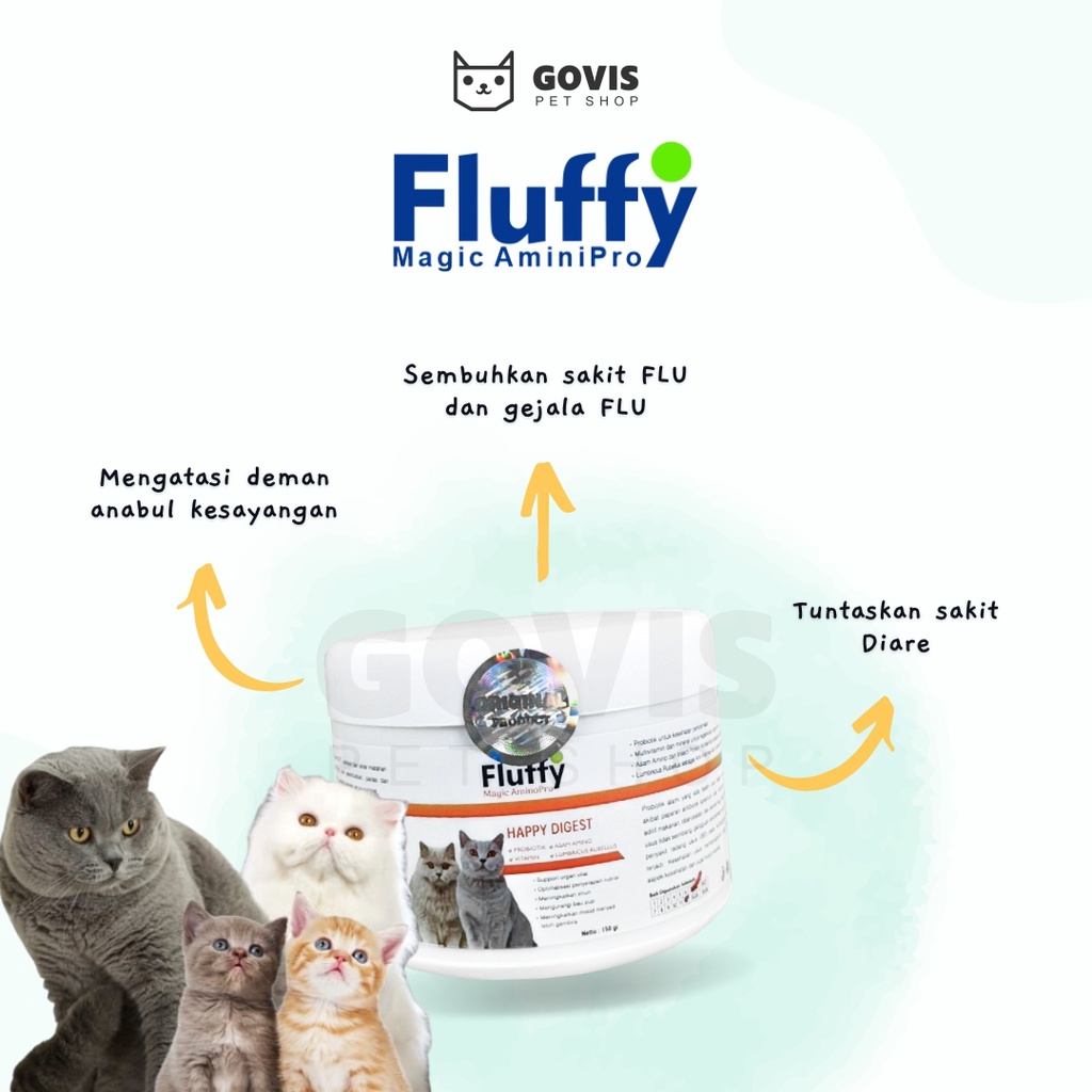 Govis Fluffy Magic Aminopro Happy Digest Vitamin Penggemuk Kucing Kitten Adult