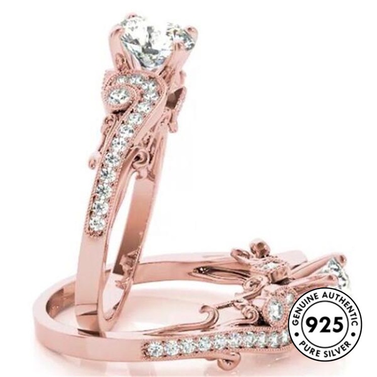 Cincin Berlian Bahan S925 Silver Warna Rose Gold Untuk Pertunangan